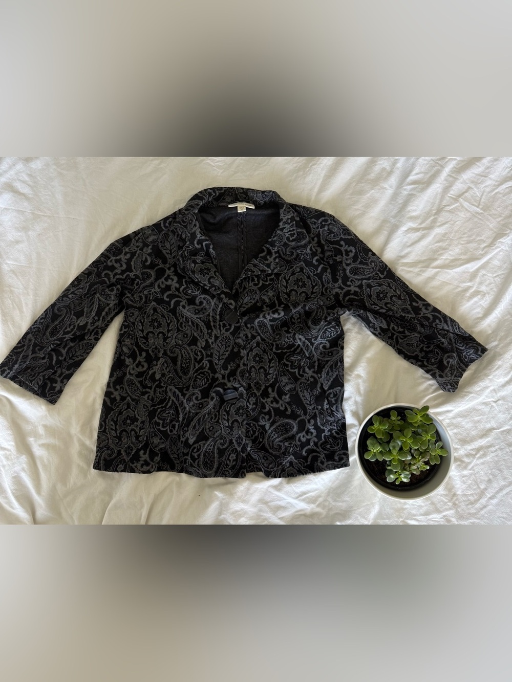 Coldwater Creek Black & Gray Paisley Button Jacket